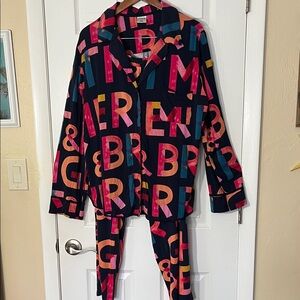 SOMA Cool nights Oh so Merry navy pajama  set pockets button-up size Medium